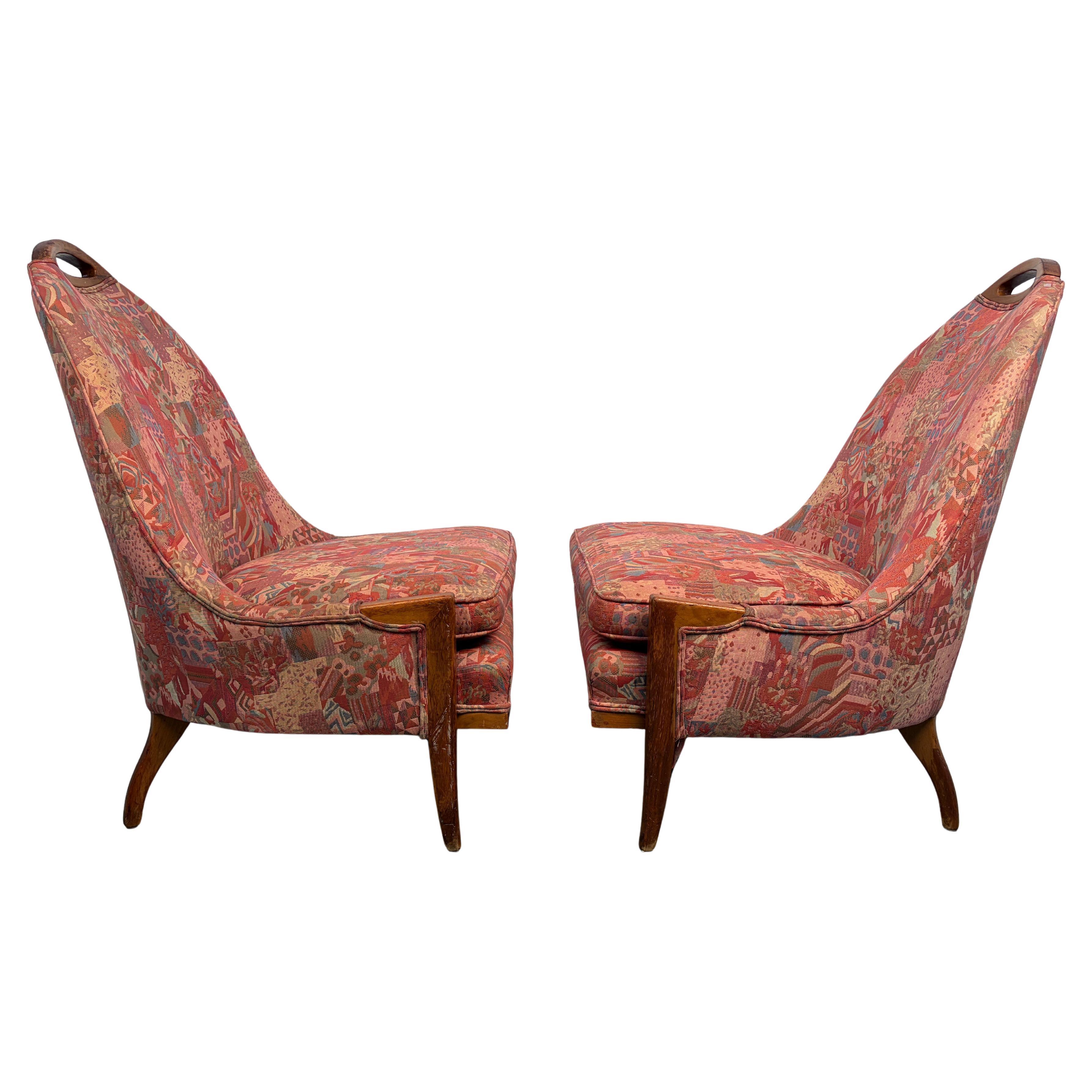 Pair of Mid-Century Gondola Style Handle Backed Lounge Chairs