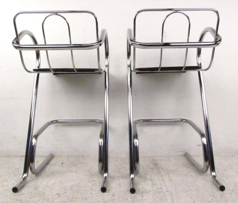 Set of Four Modern Barstools Tubular Chrome In Good Condition For Sale In Brooklyn, NY