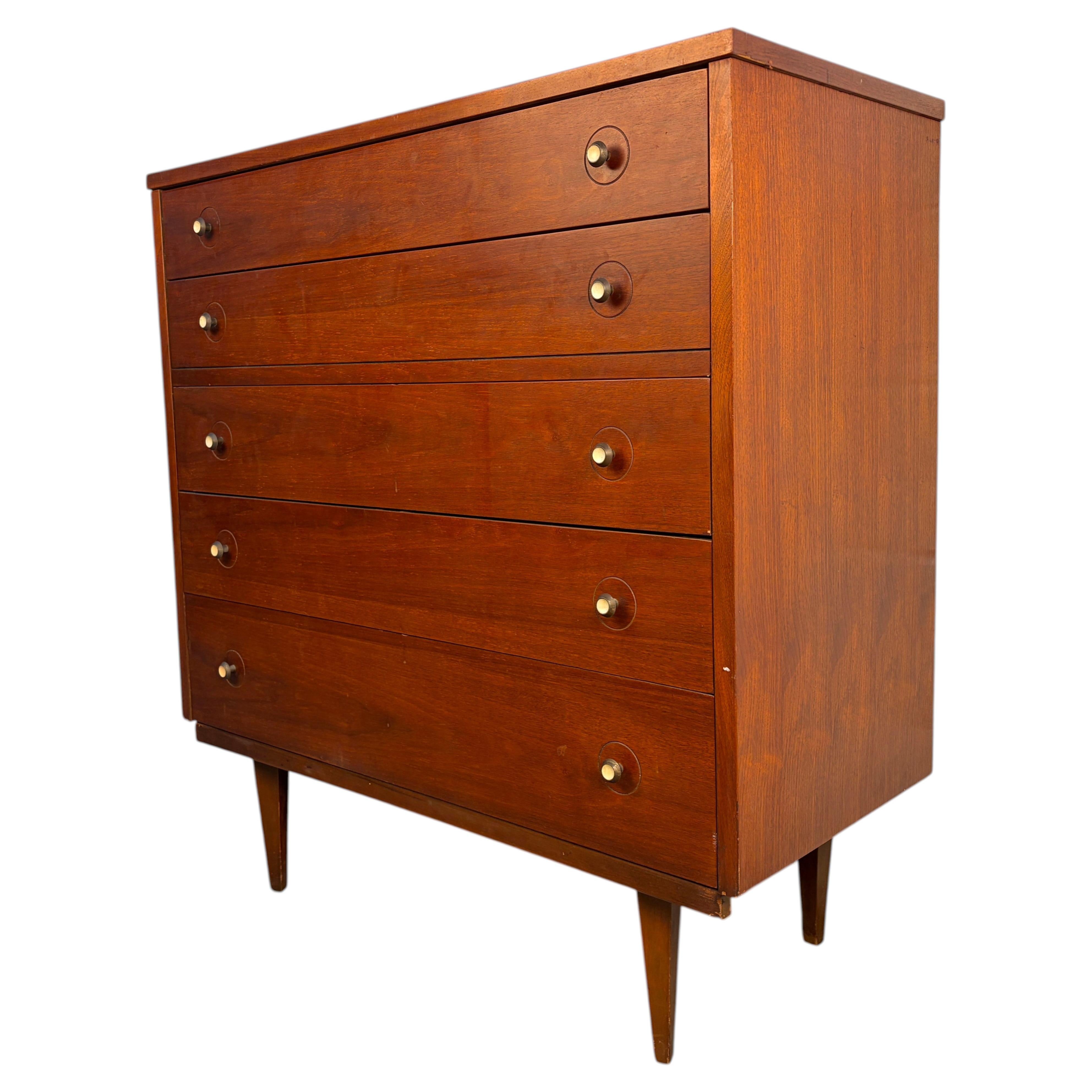 Mid-Century Modern Five-Drawer Walnut Dresser with Laminate Top