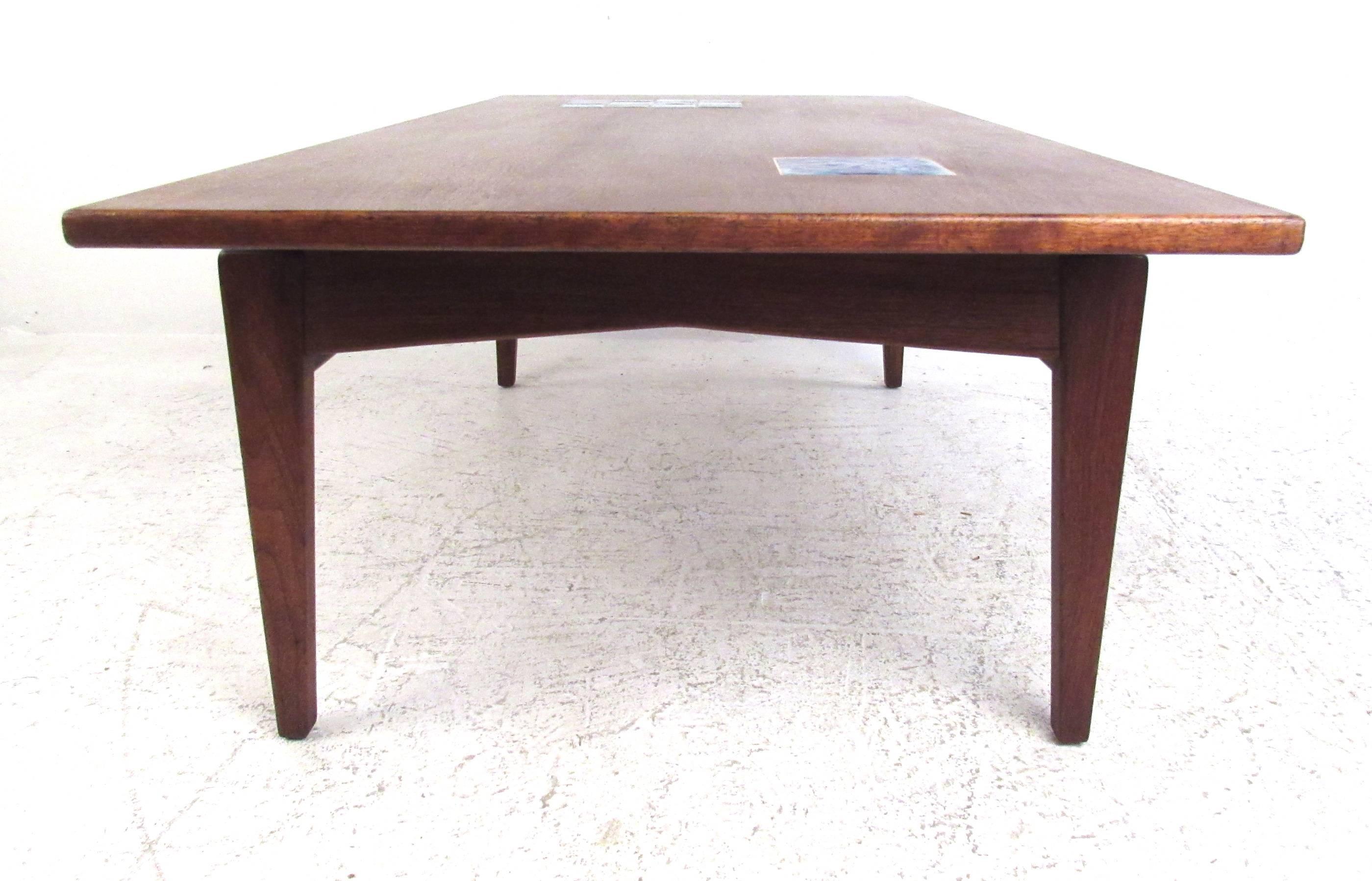 Mid-Century Modern Mid-Century Jens Risom Coffee Table with Ceramic Tile Inlay