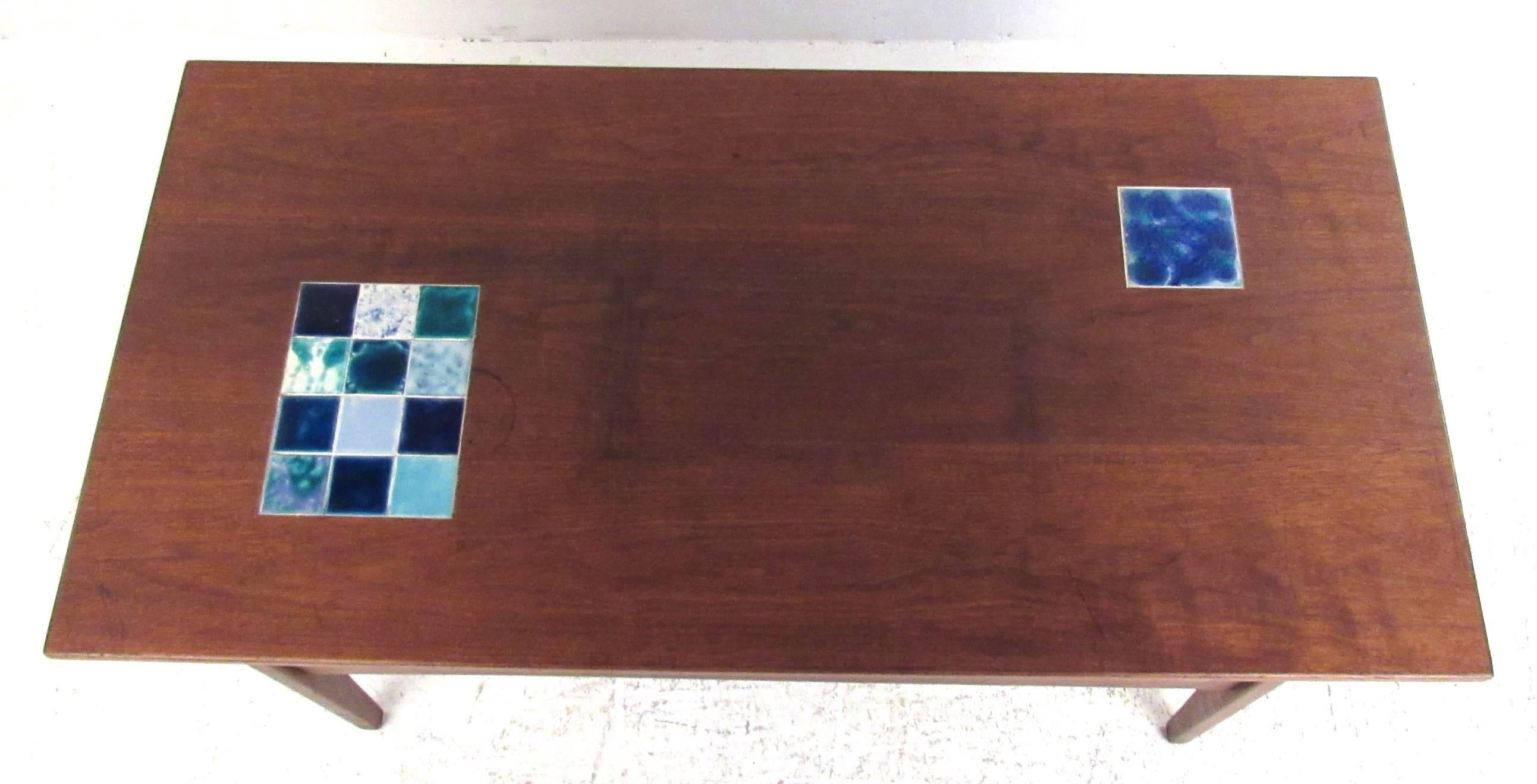 Mid-Century Jens Risom Coffee Table with Ceramic Tile Inlay In Good Condition In Brooklyn, NY