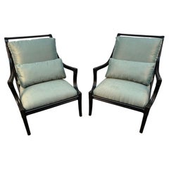 Hollywood Regency Style Ebonized Bamboo Lounge Chairs by LaCor