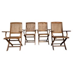 Set of Four Outdoor Folding Teak Lounge Chairs