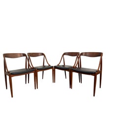 Four Danish Teak and Leather Chairs Designed by Johannes Andersen