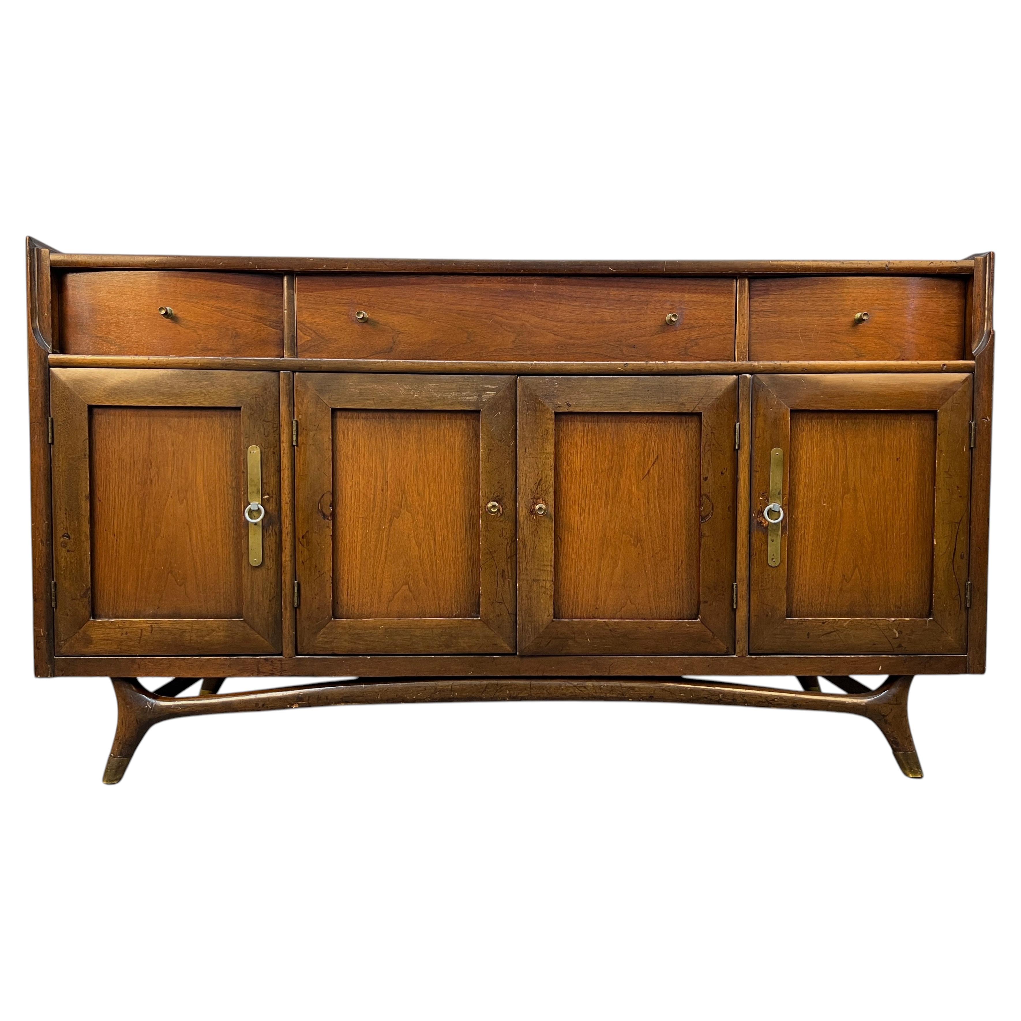 Mid-Century Modern Sculpted Walnut Buffet For Sale
