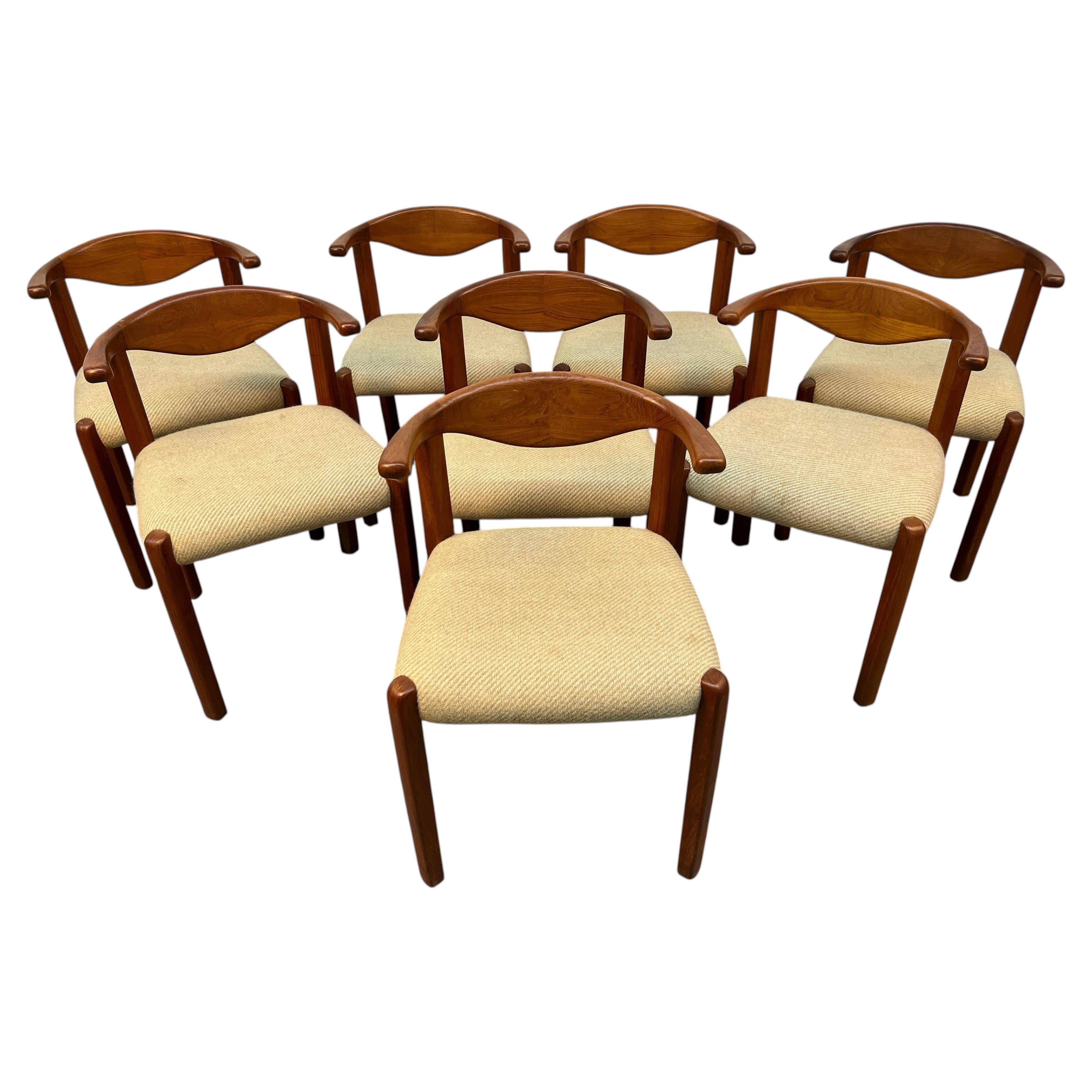 Set of Eight Danish Teak Cowhorn Chairs by Dyrlund For Sale