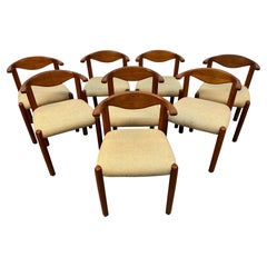Set of Eight Danish Teak Cowhorn Chairs by Dyrlund