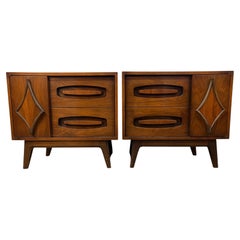 Pair of Vintage Sculpted Walnut Nightstands by Young Mfg.