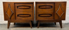 Pair of Vintage Sculpted Walnut Nightstands by Young Mfg.