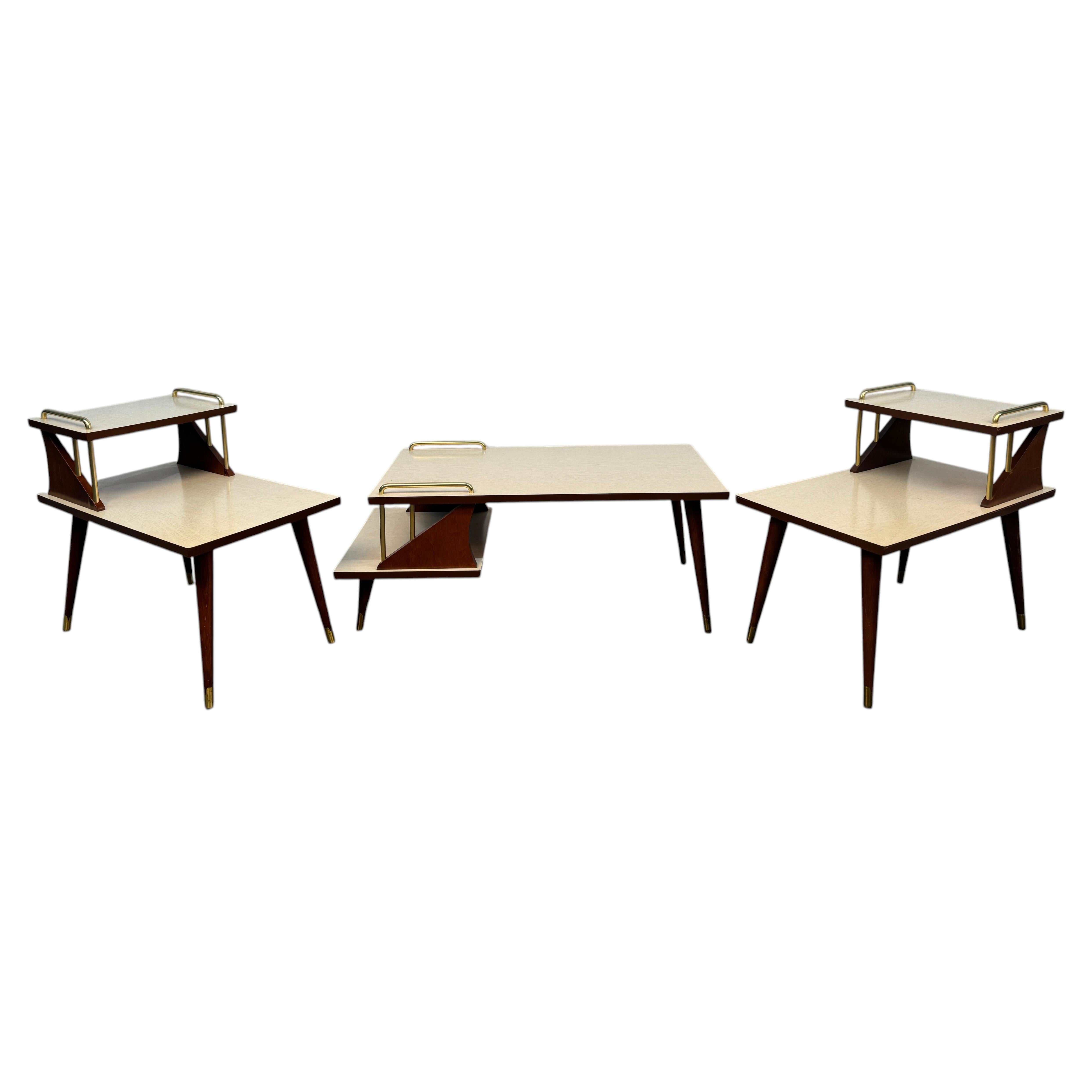 1950s Mid-Century Modern Atomic Tiered Table Set For Sale