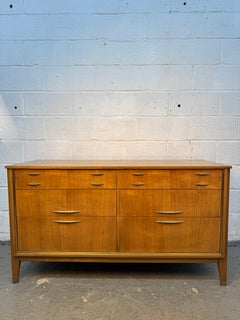 Mid-Century Six Drawer Walnut & Brass Lowboy Dresser by West Michigan Furniture