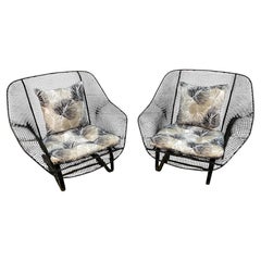 Pair of Vintage Mesh Spring Lounge Chairs by Russell Woodard