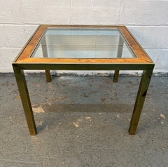 Mid-Century Brass & Burl Accented Glass Side Table