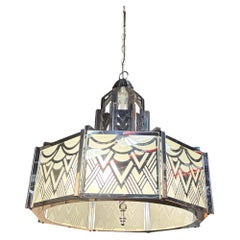 Art Deco Chandelier in Chrome & White Glass, 20th Century Design