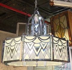Art Deco Chandelier in Chrome & White Glass, 20th Century Design