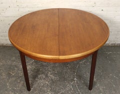 Mid-Century Modern Round Danish Teak Butterfly Leaf Dining Table