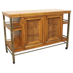 Burl Front Mid-Century Rolling Bar Cart