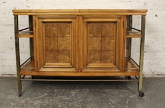 Burl Front Mid-Century Rolling Bar Cart