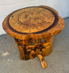 Vintage Hand Carved Wooden Aztec Accent Table