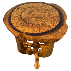 Vintage Hand Carved Wooden Aztec Accent Table