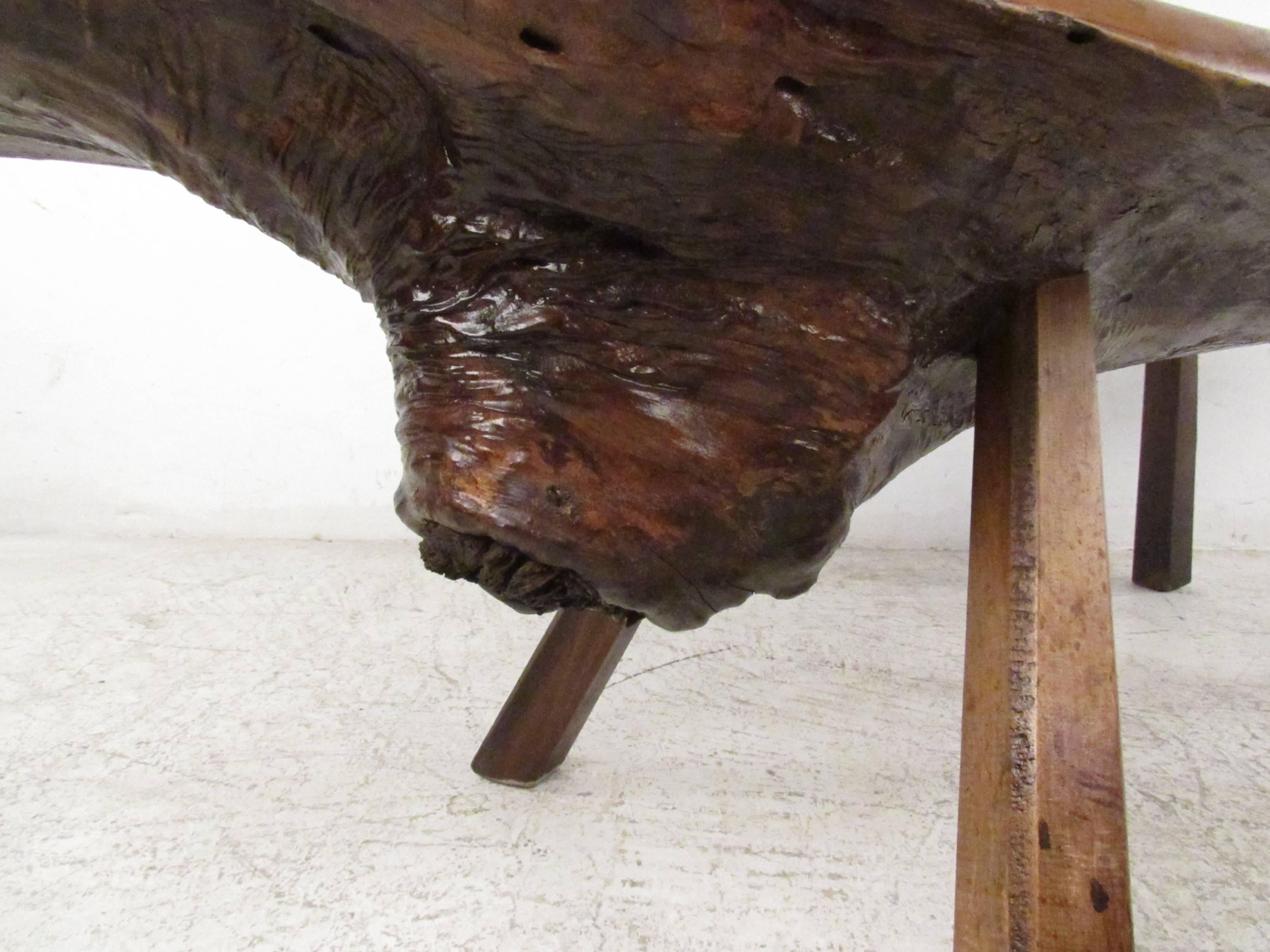 Wood Vintage Rustic Free Edge Tree Slab Coffee Table