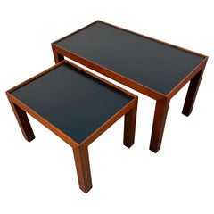 Vintage Mid-Century Modern Teak & Black Formica Nesting Tables – Set of 2