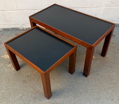 Vintage Mid-Century Modern Teak & Black Formica Nesting Tables – Set of 2