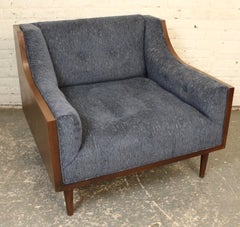 Mid-Century Modern Navy Blue Lounge Chairs Set In A Walnut Shell