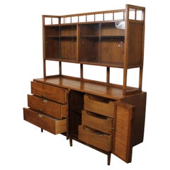 American of Martinsville Walnut Server and Hutch Set
