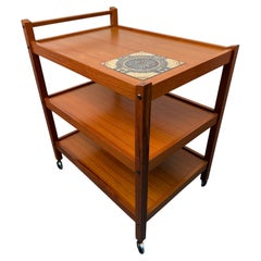 Mid Century Danish Teak Bar Cart with Tile Insert by Brdr. Furbo