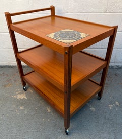 Mid Century Danish Teak Bar Cart with Tile Insert by Brdr. Furbo