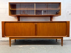 Vintage Bernhard Pedersen & Son Danish Teak Credenza w/ Glass Hutch