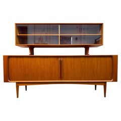 Vintage Bernhard Pedersen & Son Danish Teak Credenza w/ Glass Hutch