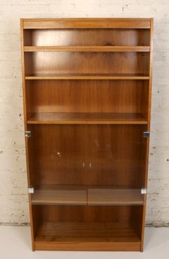 Mid-Century Teak Bookcase with Glass Display Doors
