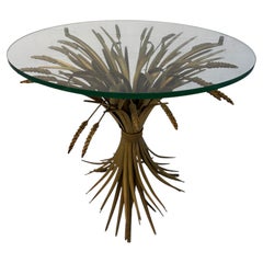 Vintage Hollywood Regency Style Gilt Metal Sheaf of Wheat Side Table