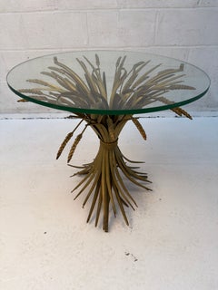 Vintage Hollywood Regency Style Gilt Metal Sheaf of Wheat Side Table
