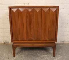 Mid-century Sculpted Diamond Front Walnut Nightstands