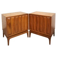 Mid-century Sculpted Diamond Front Walnut Nightstands