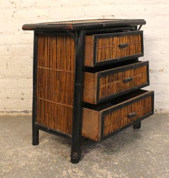 Pair of Asian Style Bamboo & Wicker End Tables