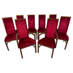Set of Eight Burgundy Mid-Century Dining Chairs by Stanley