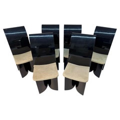 Elegant Set of Six Italian Black Lacquered Dining Chairs
