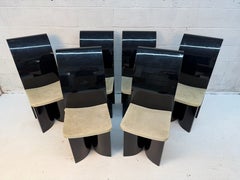 Elegant Set of Six Italian Black Lacquered Dining Chairs