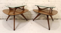 Table d'appoint à deux niveaux en verre et noyer, conçue par Vladimir Kagan