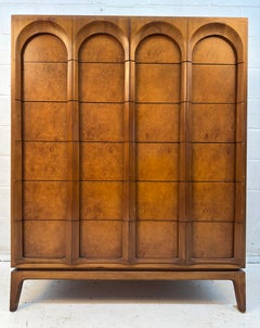 Mid-Century Sculptural Arched Walnut and Burlwood Highboy Dresser by Thomasville