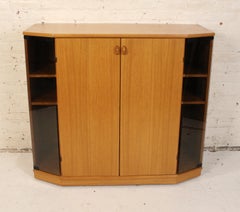 Mid-Century Style Teak Dry Bar Cabinet with Glass Doors