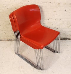 Set of 5 Molded Plastic and Chrome Stacking Chairs