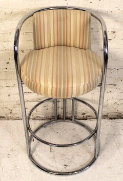 Set of Three Art Deco Revival Chrome and Stripped Bar Stools