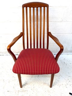 Set of 4 Mid-Century Modern Teak Dining Chairs with Red Upholstery