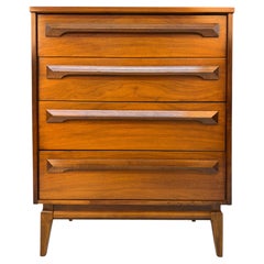 Vintage MCM Four Drawer Walnut Highboy Dresser