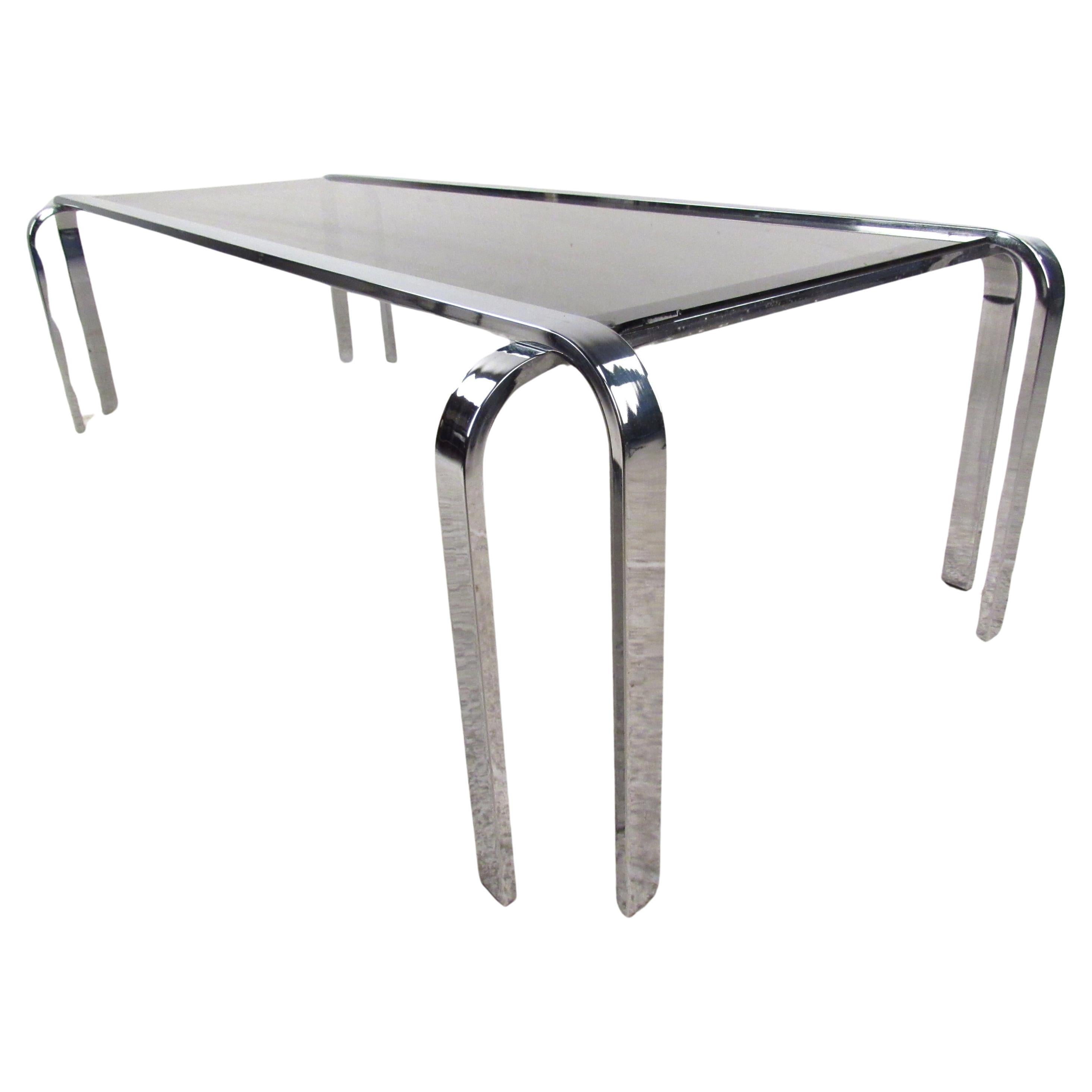  Mid-Century Modern Chrome and Glass Cocktail Table For Sale